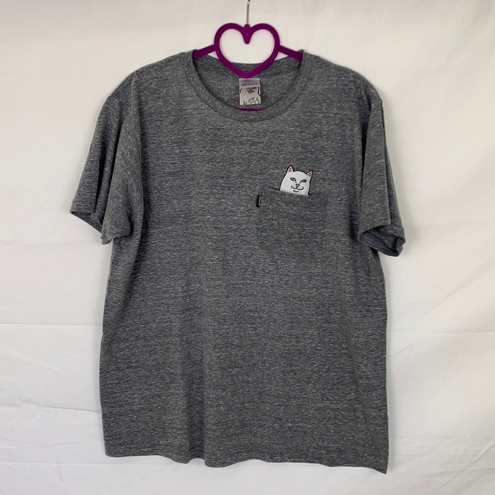 RIPNDIP grey tee with cat in pocked